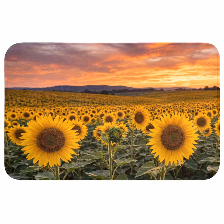 Zonnebloemen - Heuvellandschap - Geel Badmat klein -3d