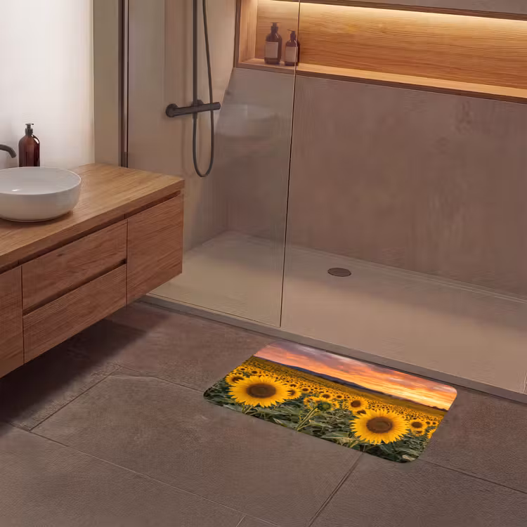 Zonnebloemen - Heuvellandschap - Geel Badmat klein -sfeer2