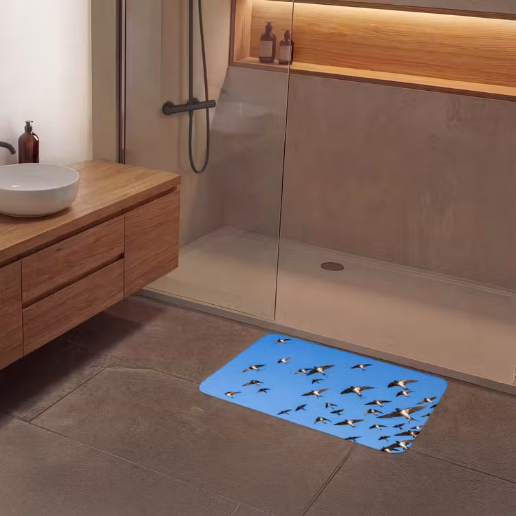 Zwaluwen - Vliegen - Blauw Badmat klein -sfeer2
