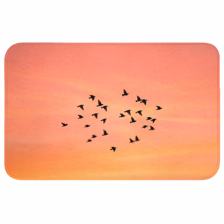 Zwerm - Vogels - Oranje Badmat klein -3d