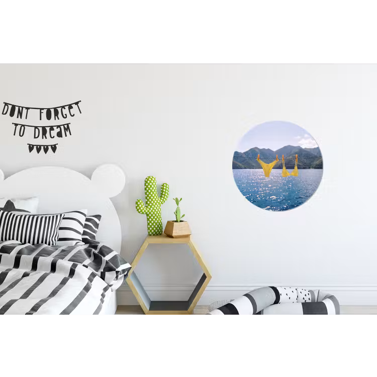 Badmode - Bikini - Zee - Bergen - Geel Wandcirkel aluminium klein -kinderkamer
