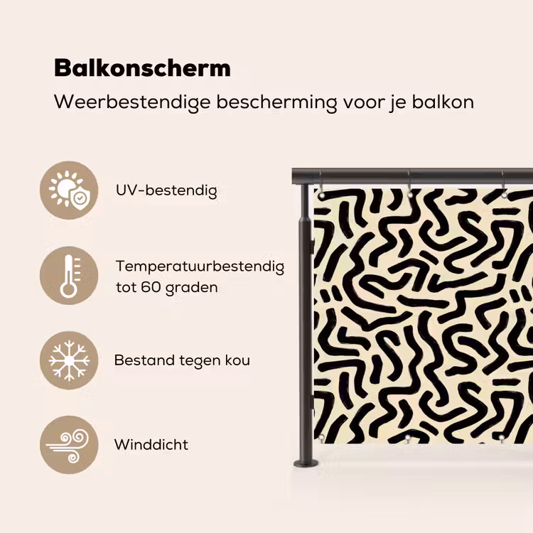 Abstract - Lijnen - Zwart Balkonbeschermer Duitsland klein 596 -specs_NL