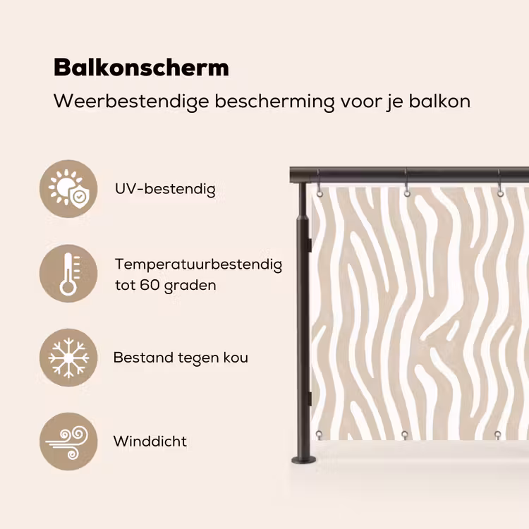 Abstract - Zebra - Beige Balkonbeschermer Duitsland klein 596 -specs_NL