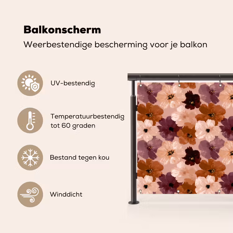Bloemen - Abstract - Aardetinten Balkonbeschermer Duitsland klein 596 -specs_NL
