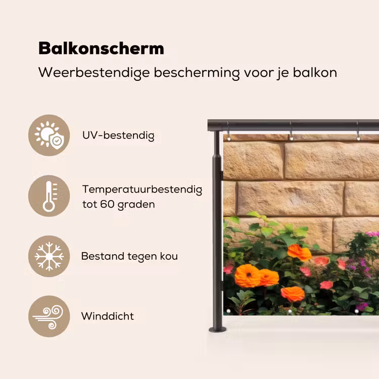 Bloemen - Bakstenen - Kleurrijk Balkonbeschermer Duitsland klein -specs_NL