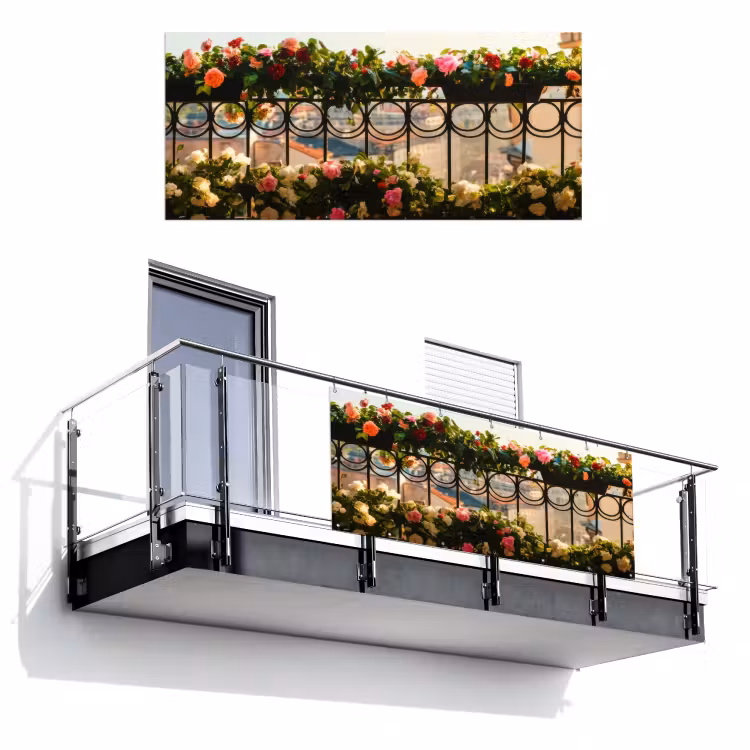 Bloemen - Hek - Stadszicht - Zomer Balkonbeschermer Duitsland klein -3d