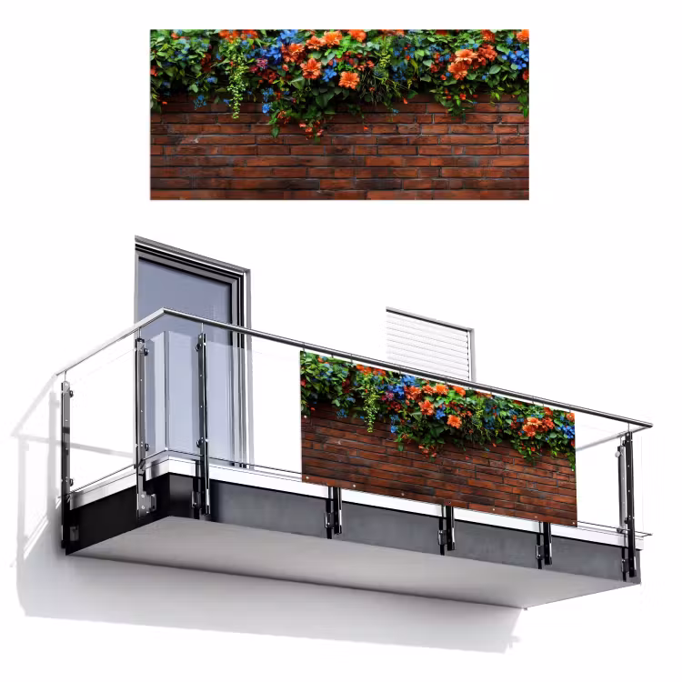 Bloemen - Muur - Groen - Oranje Balkonbeschermer Duitsland klein -3d