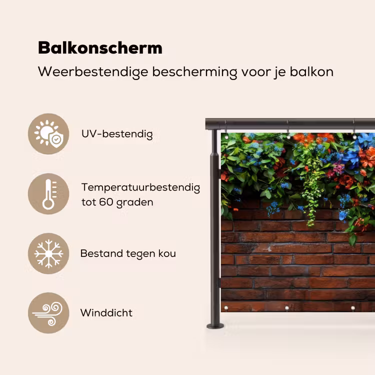 Bloemen - Muur - Groen - Oranje Balkonbeschermer Duitsland klein -specs_NL
