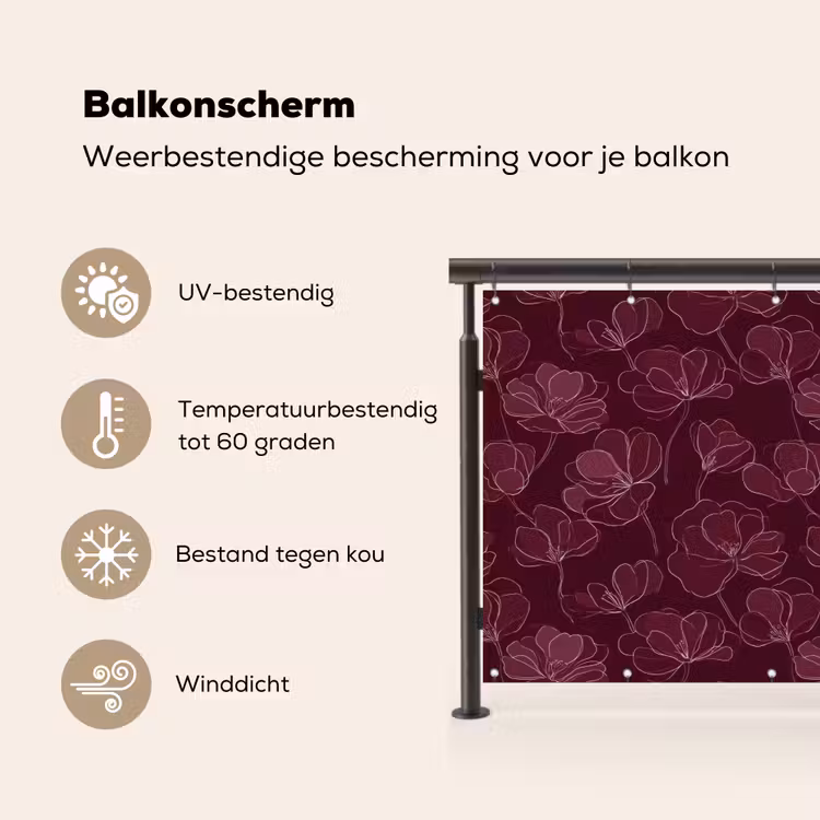 Bloemen - Patroon - Bordeauxrood Balkonbeschermer Duitsland klein 596 -specs_NL