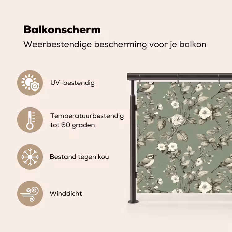 Botanisch - Vogels - Groen Balkonbeschermer Duitsland klein 596 -specs_NL