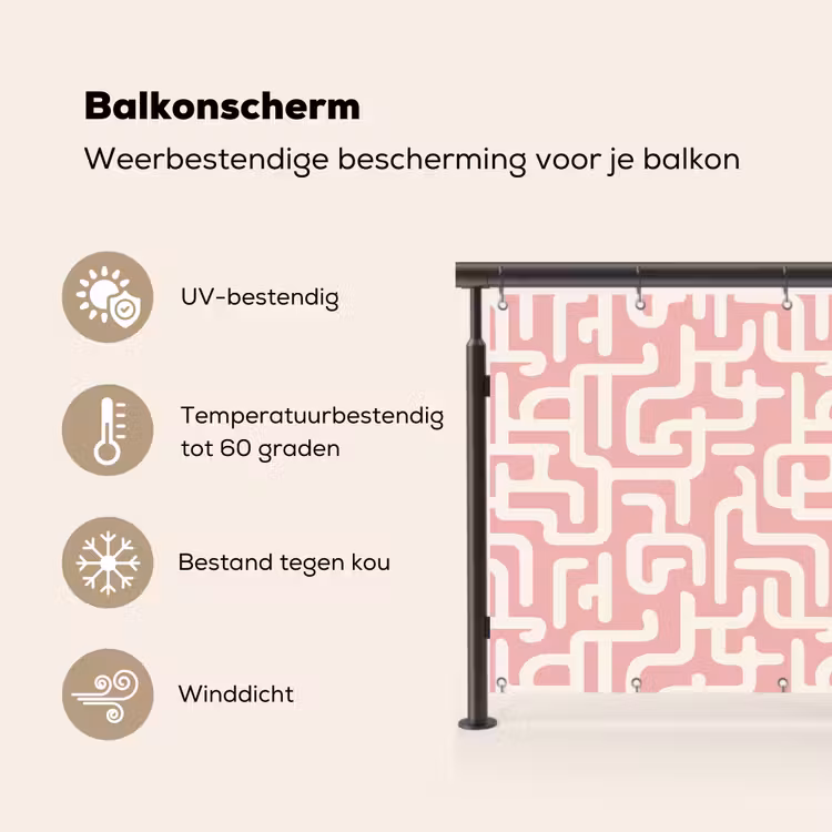Doolhofpatroon - Roze - Wit - Abstract Balkonbeschermer Duitsland klein 596 -specs_NL