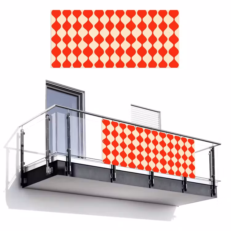 Golvend patroon - Retro - Rood - Beige Balkonbeschermer Duitsland klein 596 -3d