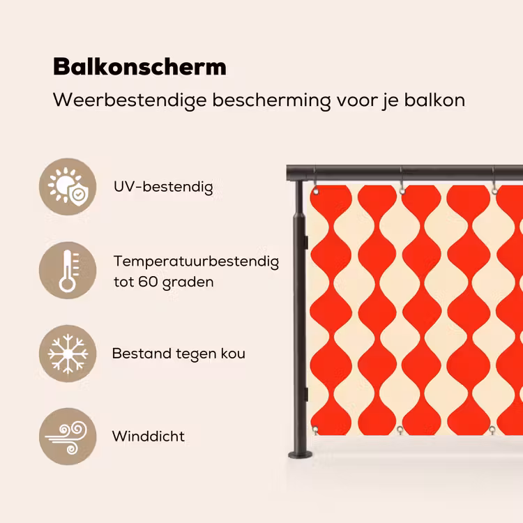 Golvend patroon - Retro - Rood - Beige Balkonbeschermer Duitsland klein 596 -specs_NL