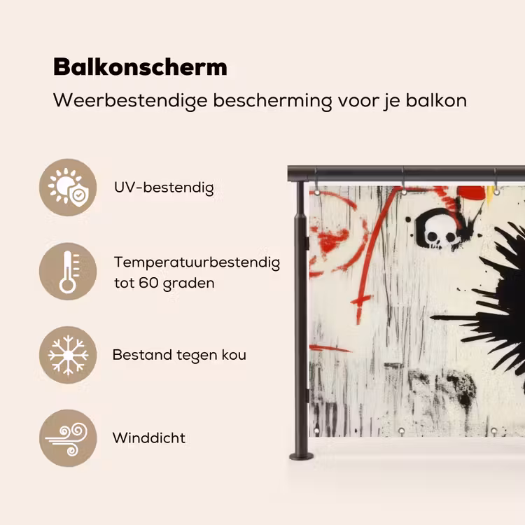 Graffiti - Schedel - Abstract - Rood Balkonbeschermer Duitsland klein -specs_NL