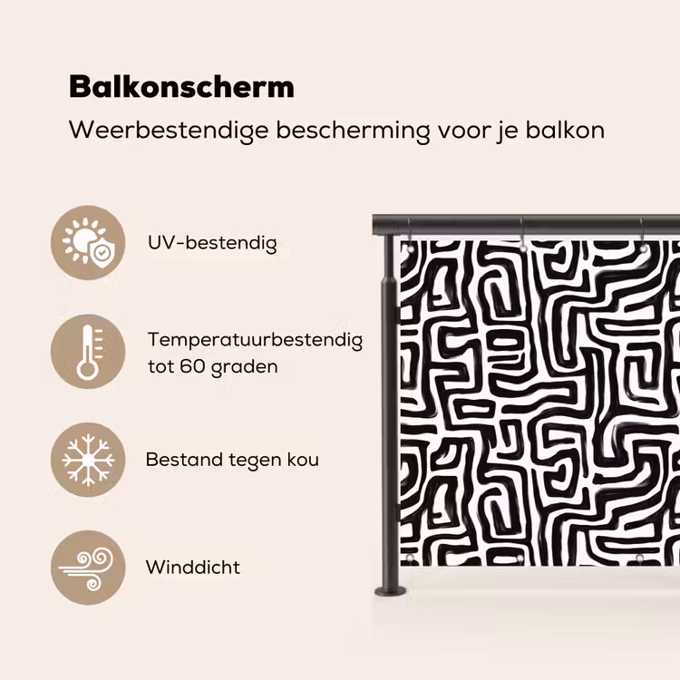 Grafisch - Lijnen - Zwart - Wit Balkonbeschermer Duitsland klein 596 -specs_NL