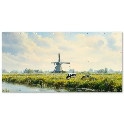 Koeien - Windmolen - Weide - Blauw Balkonbeschermer Duitsland klein -zz_3d
