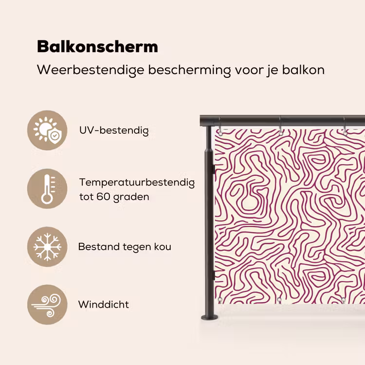 Kronkelende lijn - Magenta - Crème Balkonbeschermer Duitsland klein 596 -specs_NL