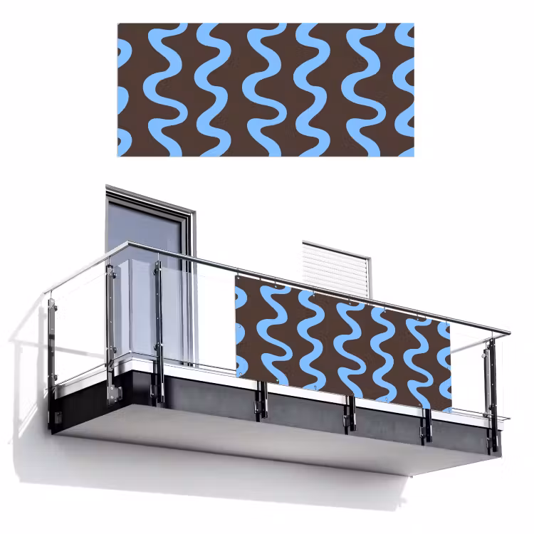 Kronkelende lijnen - Blauw - Bruin - Minimalistisch Balkonbeschermer Duitsland klein 596 -3d