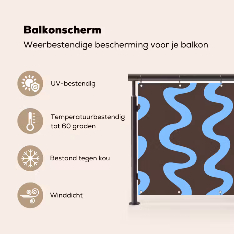 Kronkelende lijnen - Blauw - Bruin - Minimalistisch Balkonbeschermer Duitsland klein 596 -specs_NL