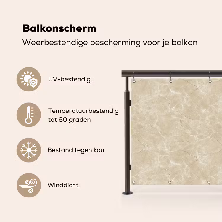 Lichtbeige - Marmer - Diffusie adering Balkonbeschermer Duitsland klein 596 -specs_NL