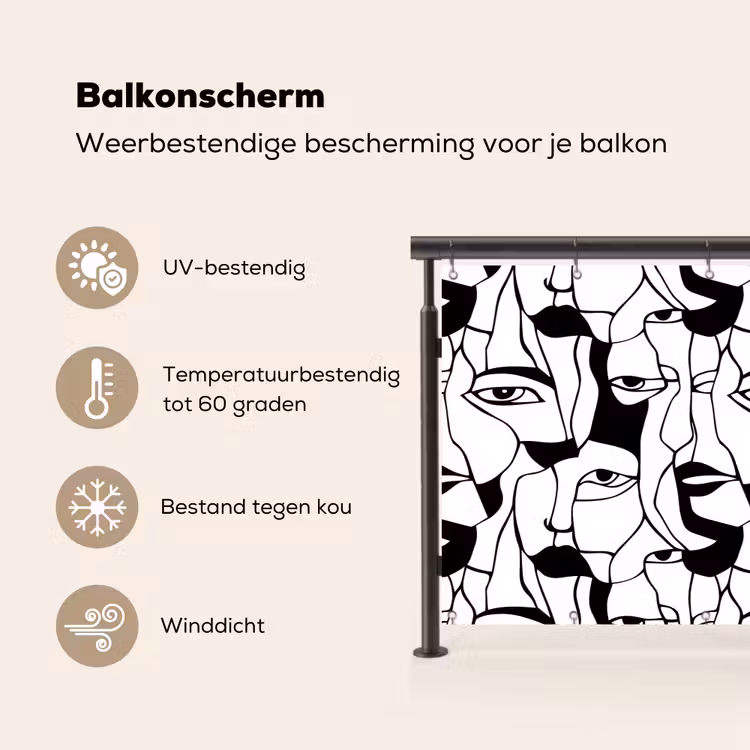 Lijnen - Gezichten - Zwart - Wit Balkonbeschermer Duitsland klein 596 -specs_NL