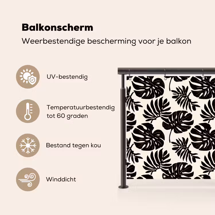 Modern - Monstera - Zwart Balkonbeschermer Duitsland klein 596 -specs_NL