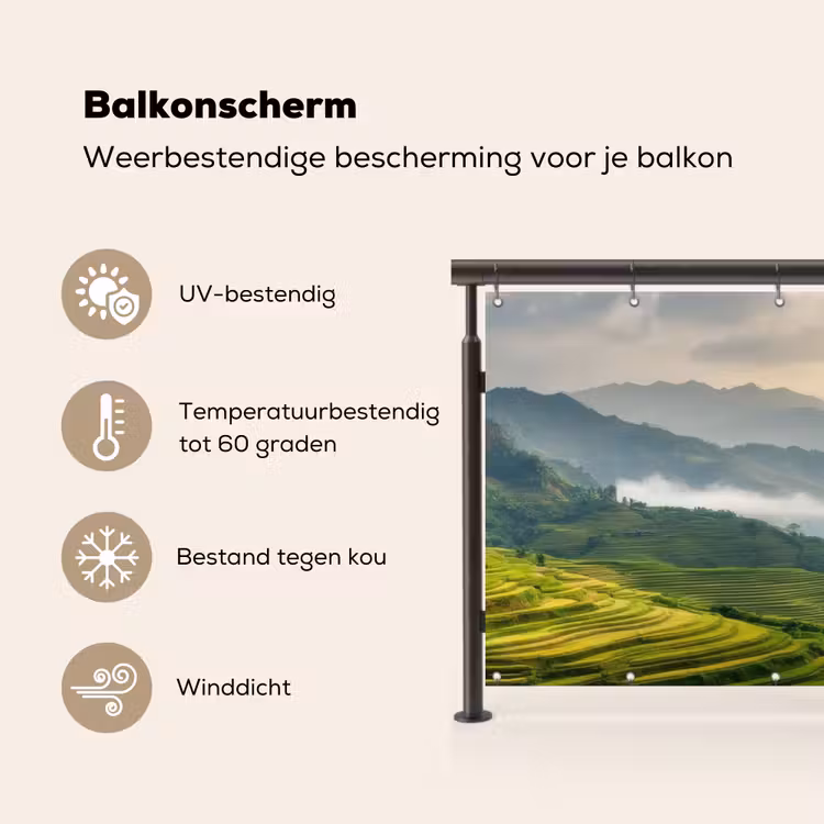 Rijstvelden - Bergen - Groen - Natuur Balkonbeschermer Duitsland klein -specs_NL