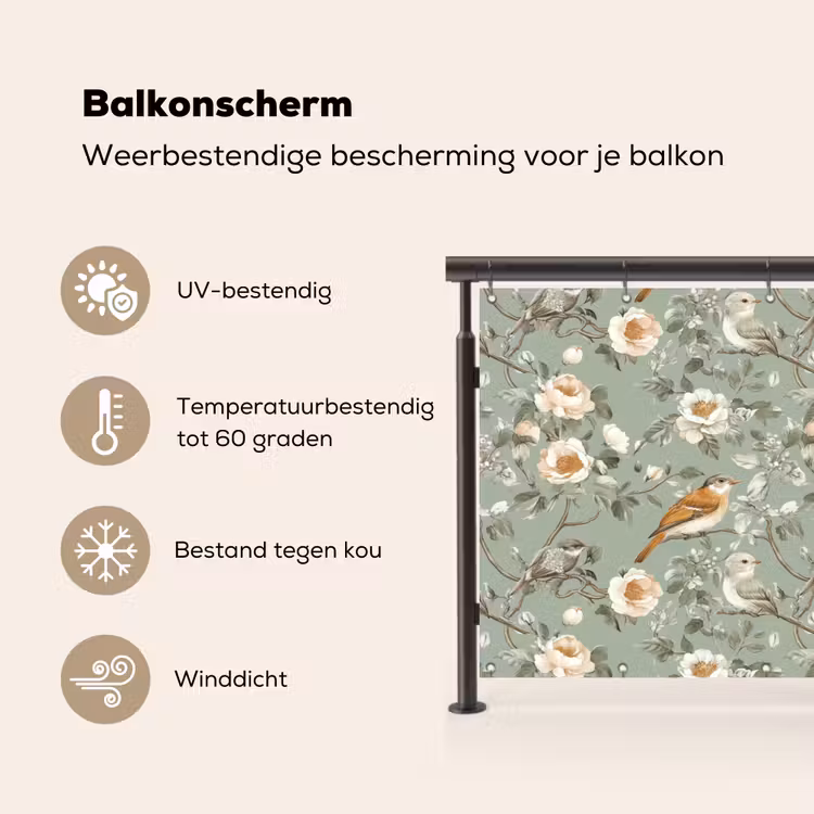 Roze - Vogels - Kleurrijk Balkonbeschermer Duitsland klein 596 -specs_NL