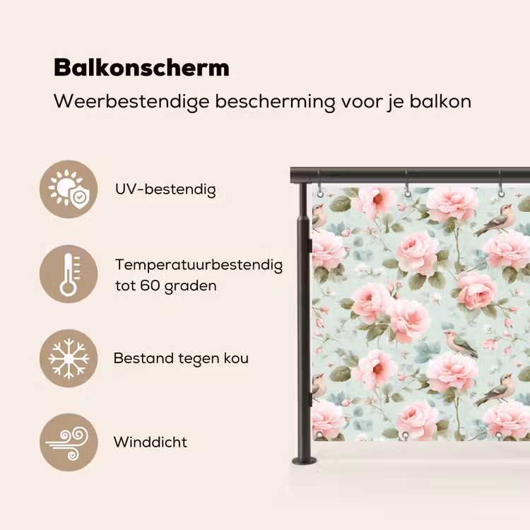 Rozen - Vogels - Pastel - Kleurrijk Balkonbeschermer Duitsland klein 596 -specs_NL