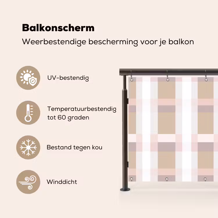 Ruitpatroon - Aardetinten - Minimalistisch Balkonbeschermer Duitsland klein 596 -specs_NL