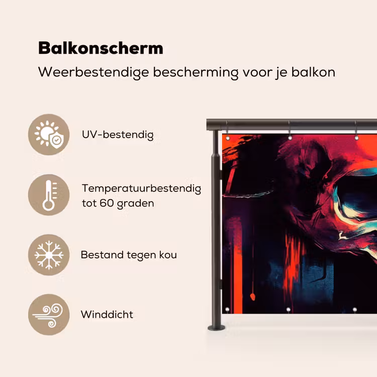 Schedel - Abstract - Rood - Blauw - Graffiti Balkonbeschermer Duitsland klein -specs_NL