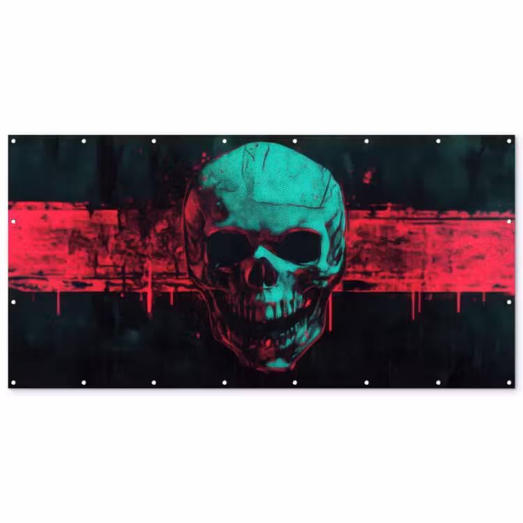 Schedel - Cyberpunk - Neon Rood Balkonbeschermer Duitsland klein -zz_3d