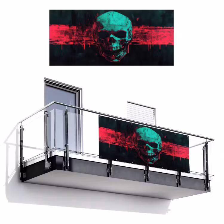 Schedel - Cyberpunk - Neon Rood Balkonbeschermer Duitsland klein -3d