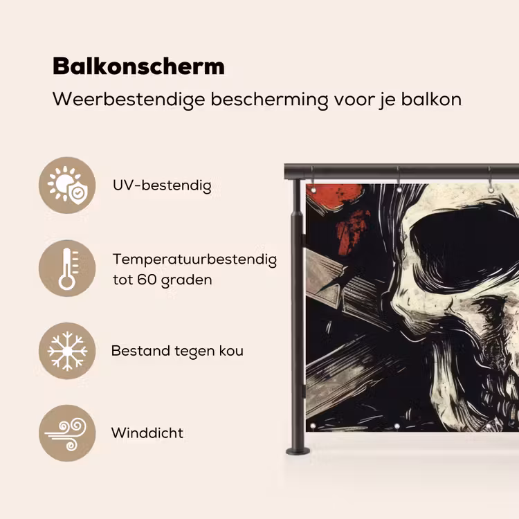 Schedel - Kettingen - Rood Balkonbeschermer Duitsland klein -specs_NL