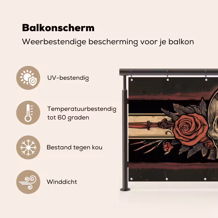 Schedel - Rozen - Gotisch Balkonbeschermer Duitsland klein -specs_NL