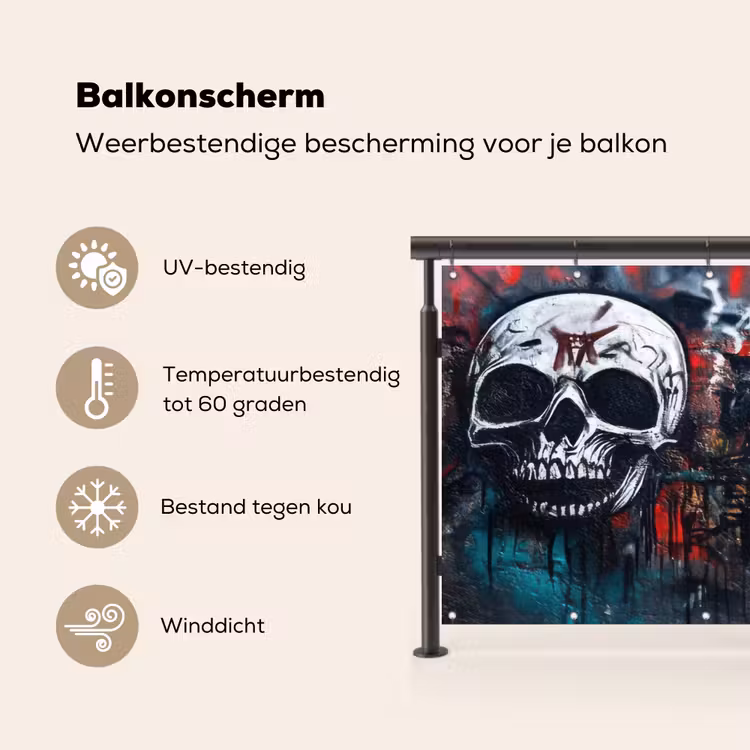 Schedels - Graffiti - Abstract Balkonbeschermer Duitsland klein -specs_NL