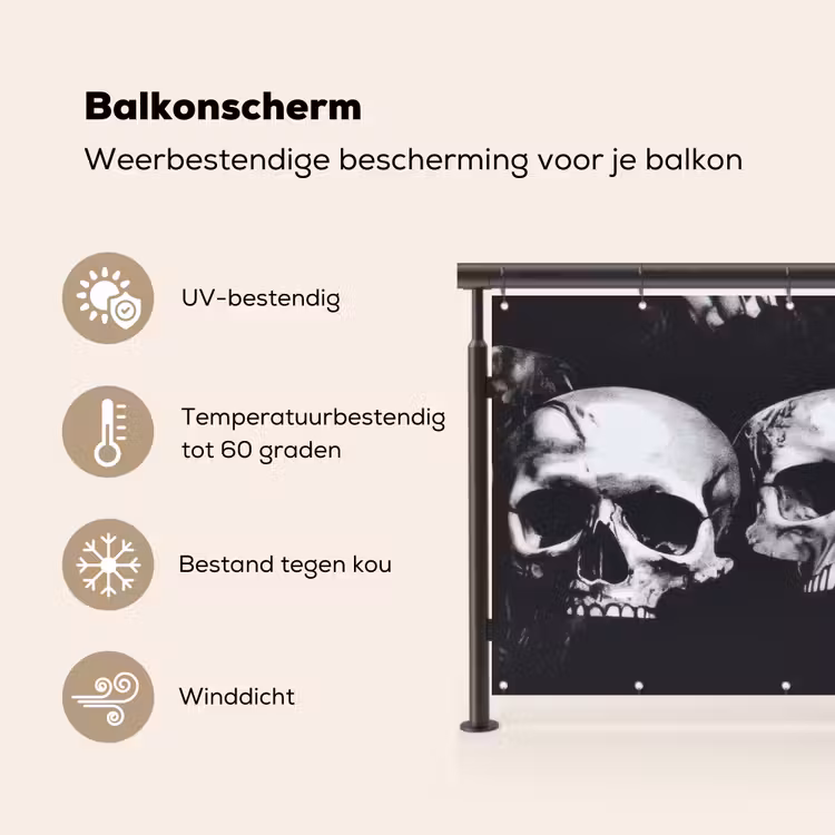 Schedels - Zwart - Contrast Balkonbeschermer Duitsland klein -specs_NL