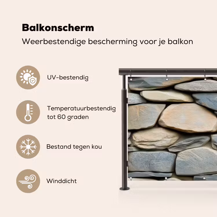 Stenen - Rustiek - Grijs Balkonbeschermer Duitsland klein -specs_NL