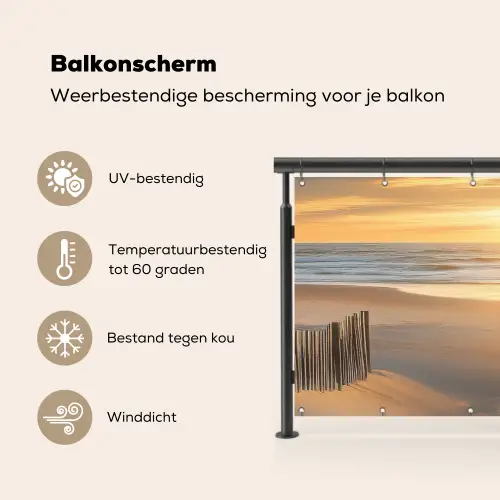 Strand - Duinen - Zonsondergang Balkonbeschermer Duitsland klein -specs_NL