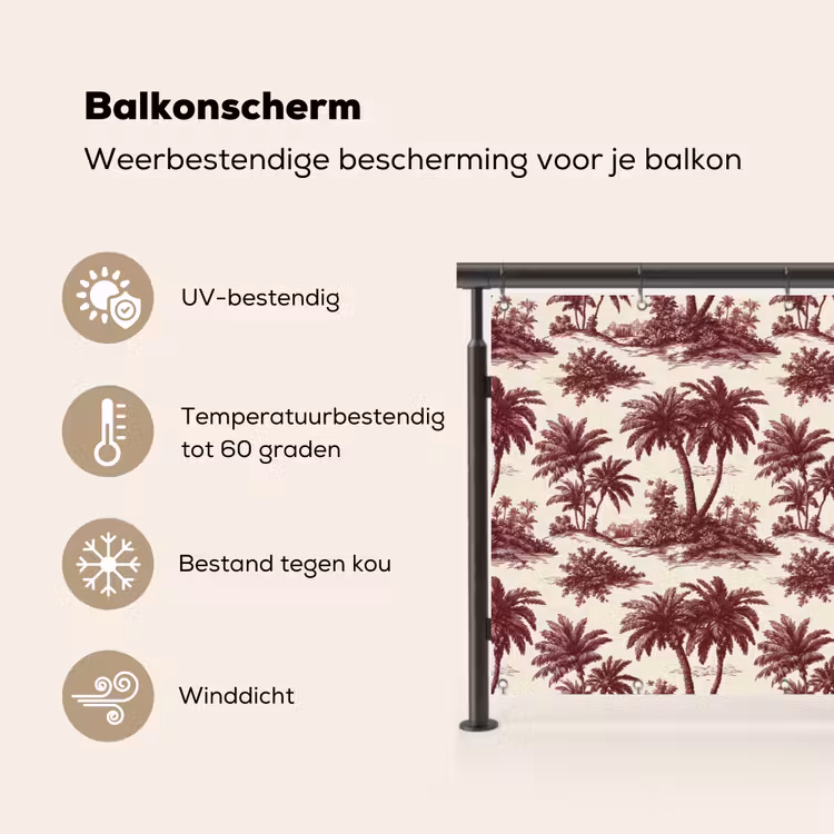 Tropisch - Geometrisch - Bordeauxrood Balkonbeschermer Duitsland klein 596 -specs_NL