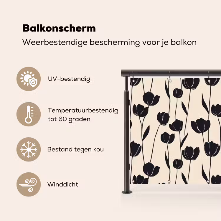 Tulpen - Patroon - Zwart Balkonbeschermer Duitsland klein 596 -specs_NL