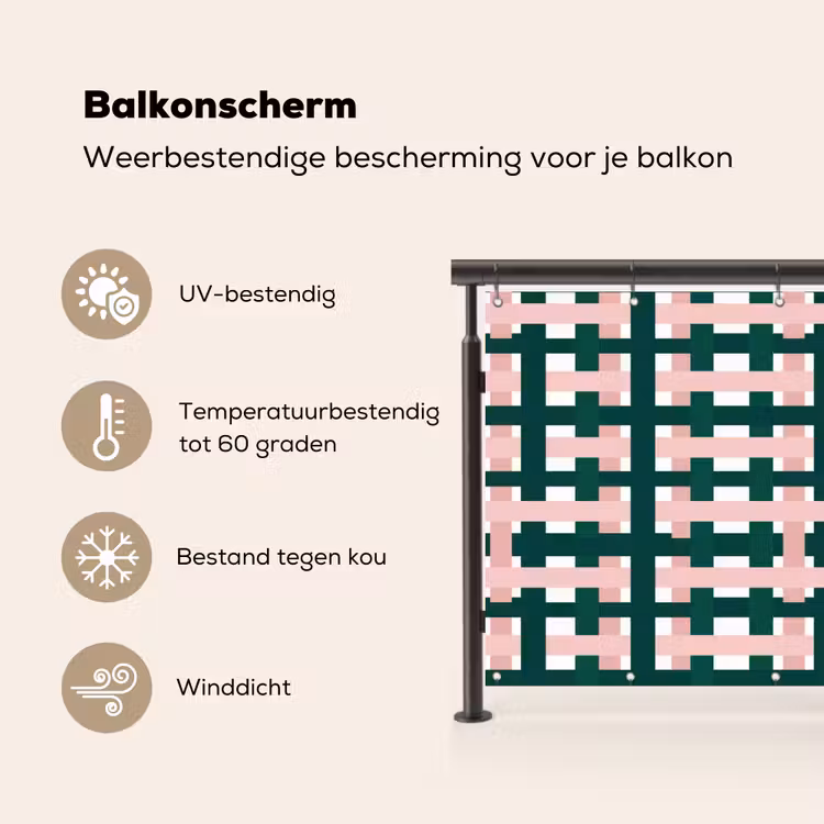 Vlechtpatroon - Groen - Roze - Grafisch Balkonbeschermer Duitsland klein 596 -specs_NL