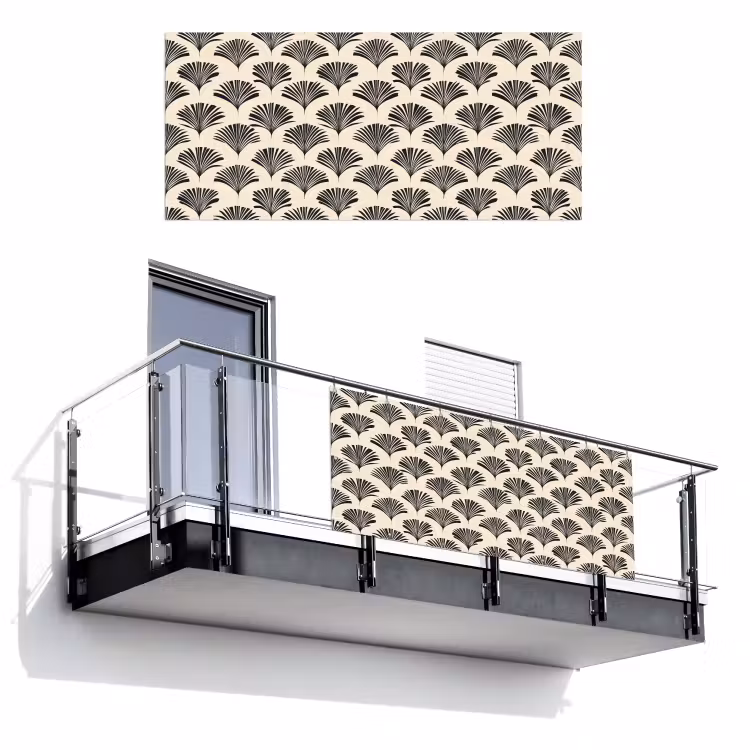 Waaiers - Botanisch - Zwart - Beige Balkonbeschermer Duitsland klein 596 -3d