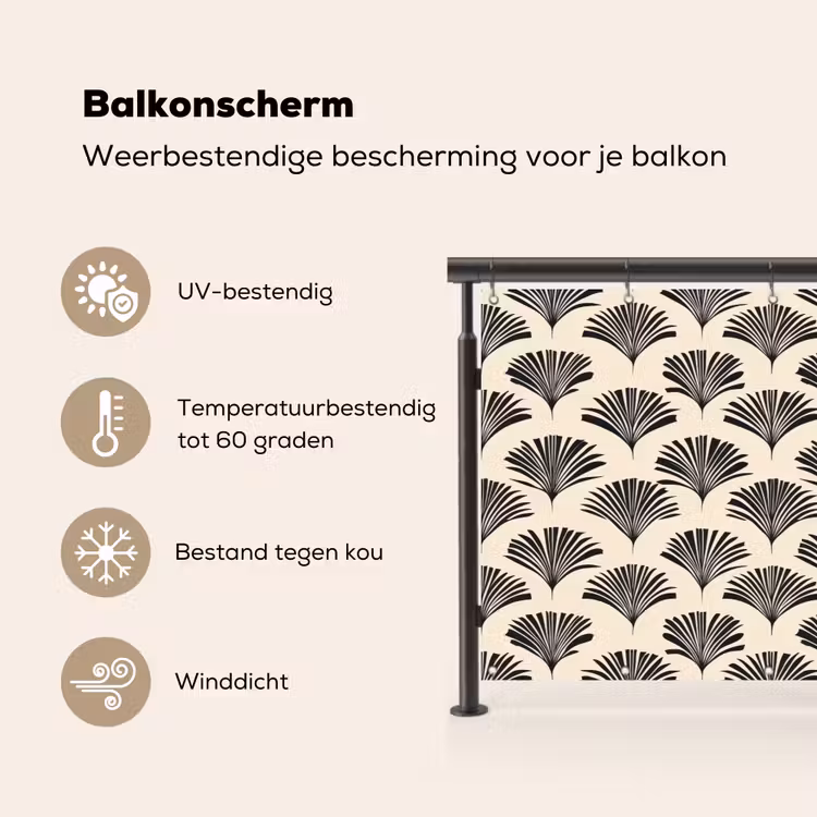 Waaiers - Botanisch - Zwart - Beige Balkonbeschermer Duitsland klein 596 -specs_NL