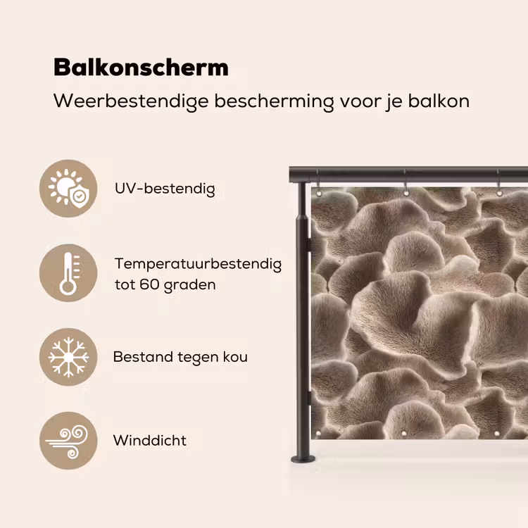 Waaiervorm - Beige - Vezel textuur Balkonbeschermer Duitsland klein 596 -specs_NL