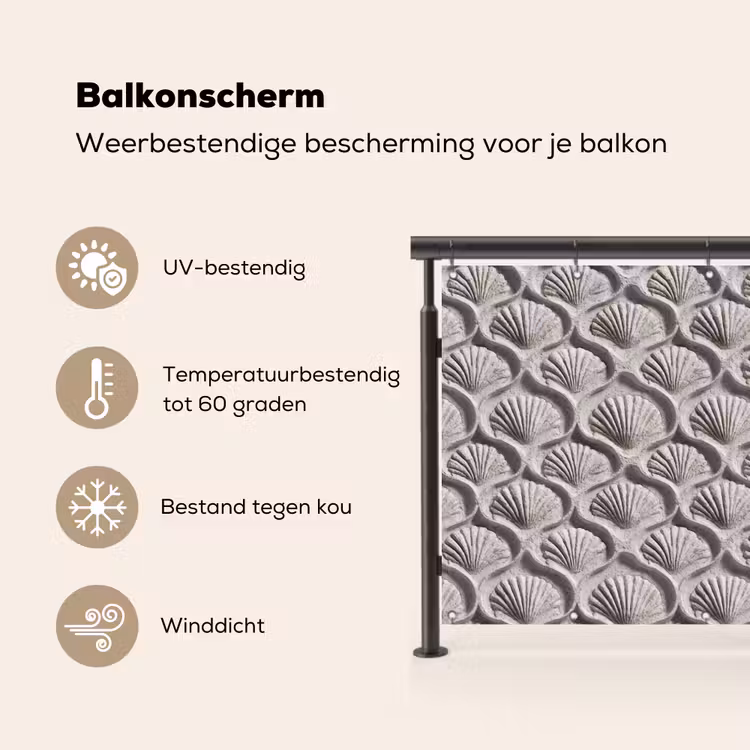 Zand - Schelpenvorm - Grijs Balkonbeschermer Duitsland klein 596 -specs_NL