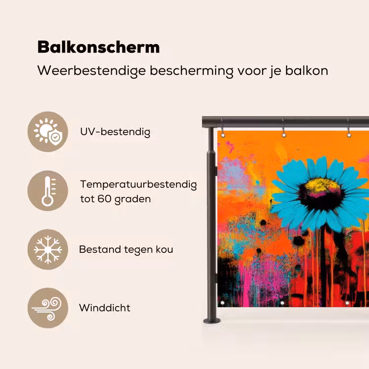 Zonnebloemen - Abstract - Oranje Balkonbeschermer Duitsland klein -specs_NL