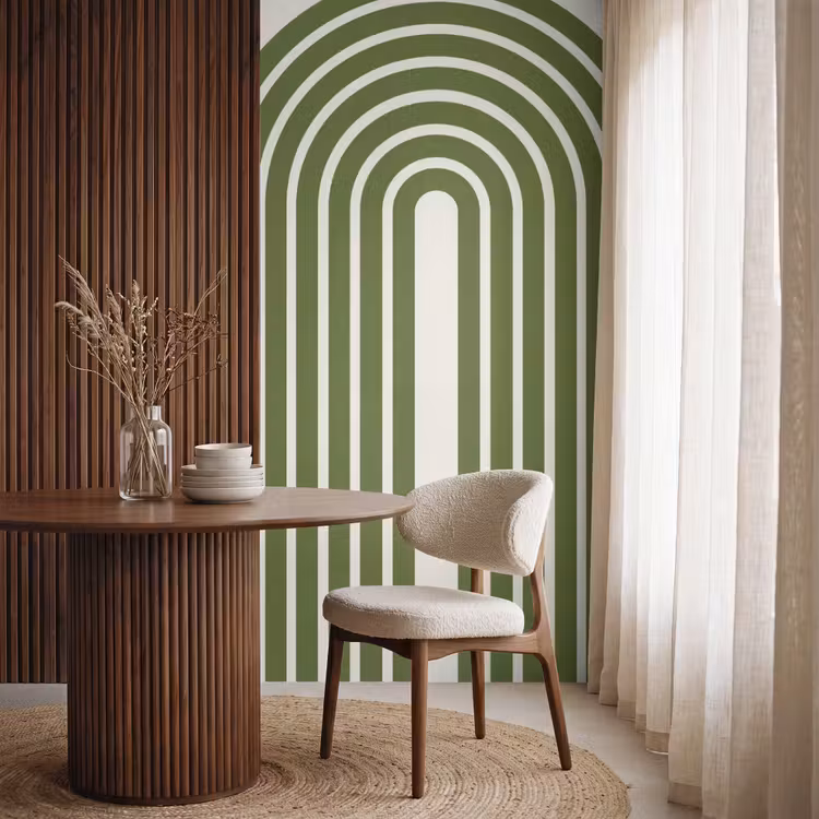 Abstract - Bogen - Modern - Groen - Kunst Behang Vlies klein -sfeer1