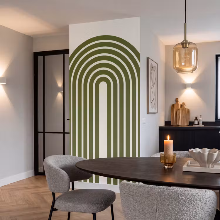 Abstract - Bogen - Modern - Groen - Kunst Behang Vlies klein -sfeer3