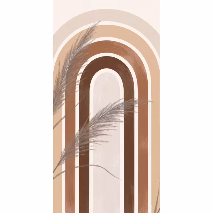 Abstract - Bogen - Plant - Boho - Beige Behang Vlies klein -3d_website